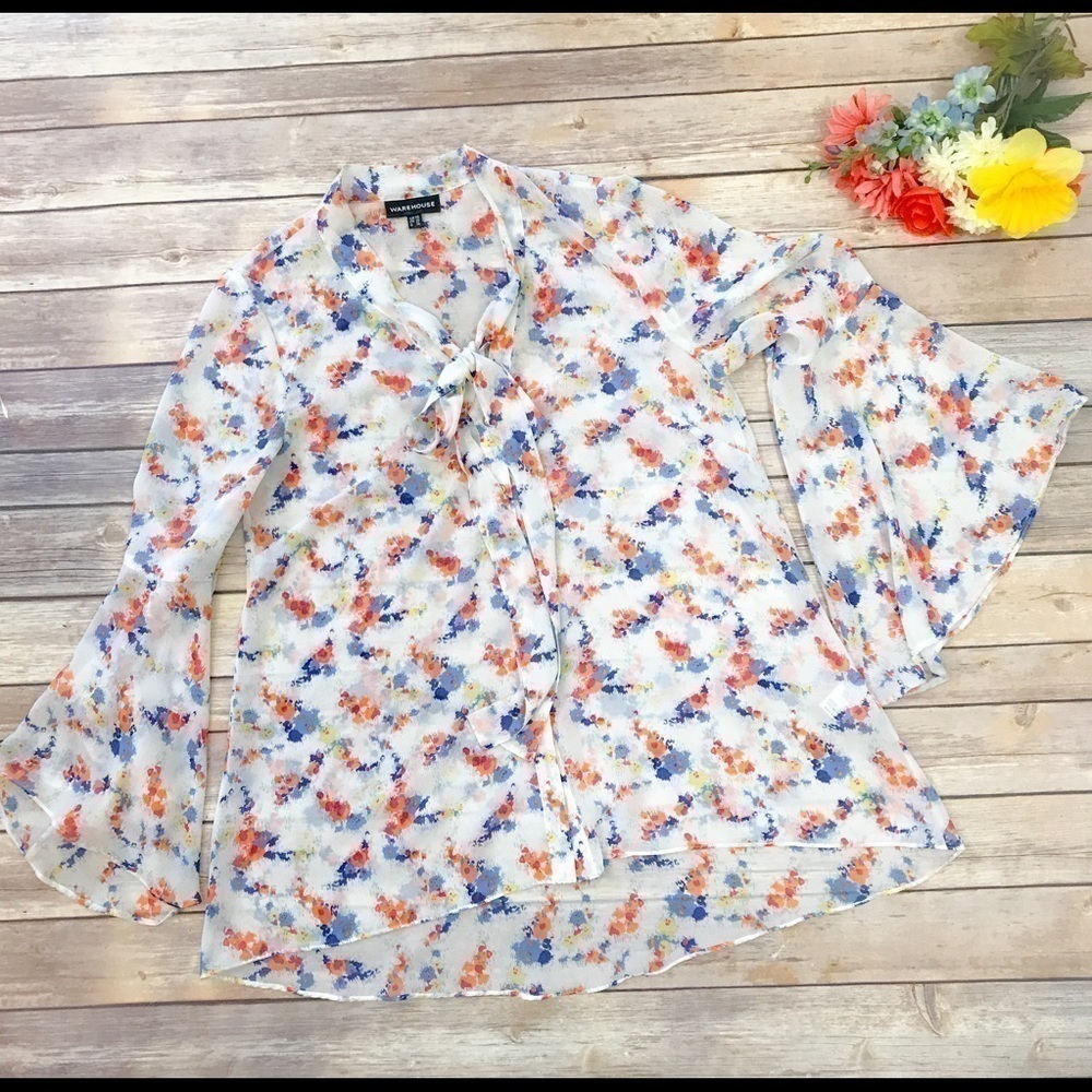 Warehouse Floral Blouse Semi Sheer UK 10 US 6